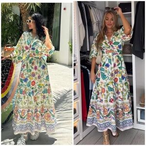 Zara linen blend floral midi with knot